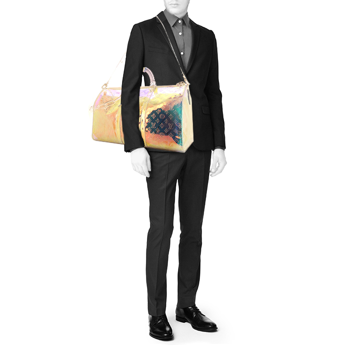 Louis Vuitton Keepall Editions Limitées travel bag in shading vinyl and white vinyl - Detail D2