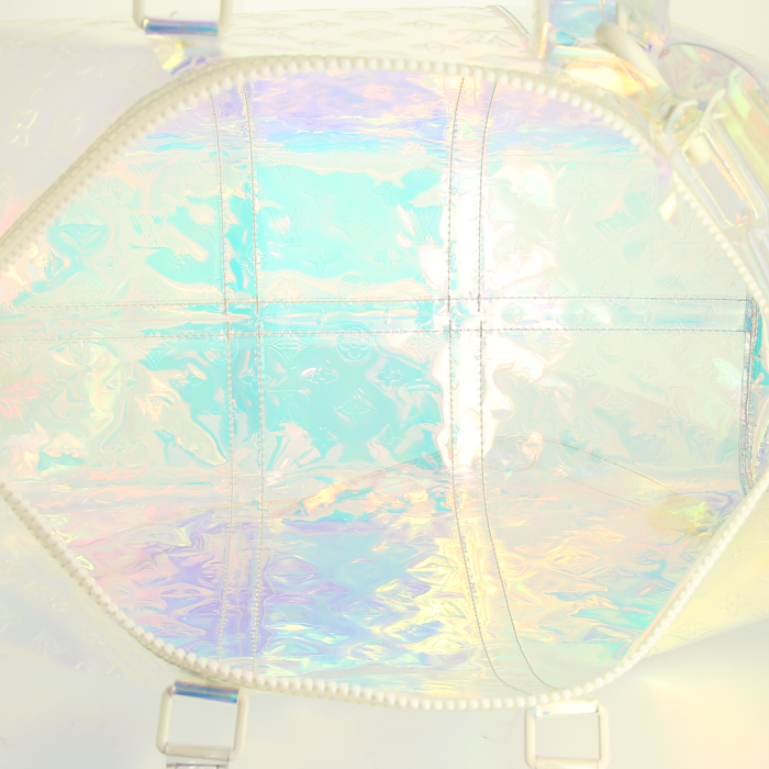 Louis Vuitton Keepall Editions Limitées travel bag in shading vinyl and white vinyl - Detail D3
