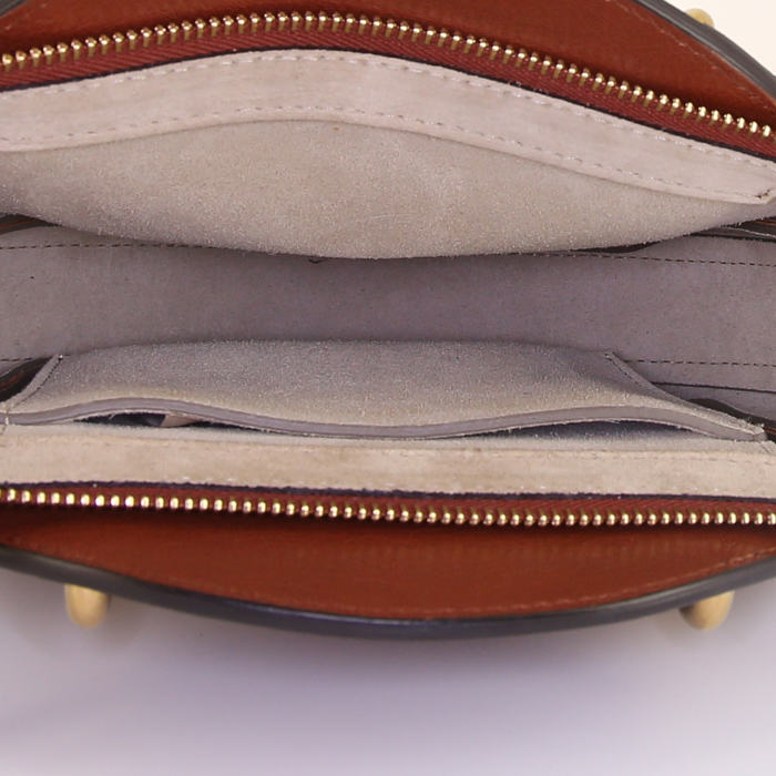 Sac bandoulière Chloé Pixie petit modèle en cuir marron et daim marron - Detail D3