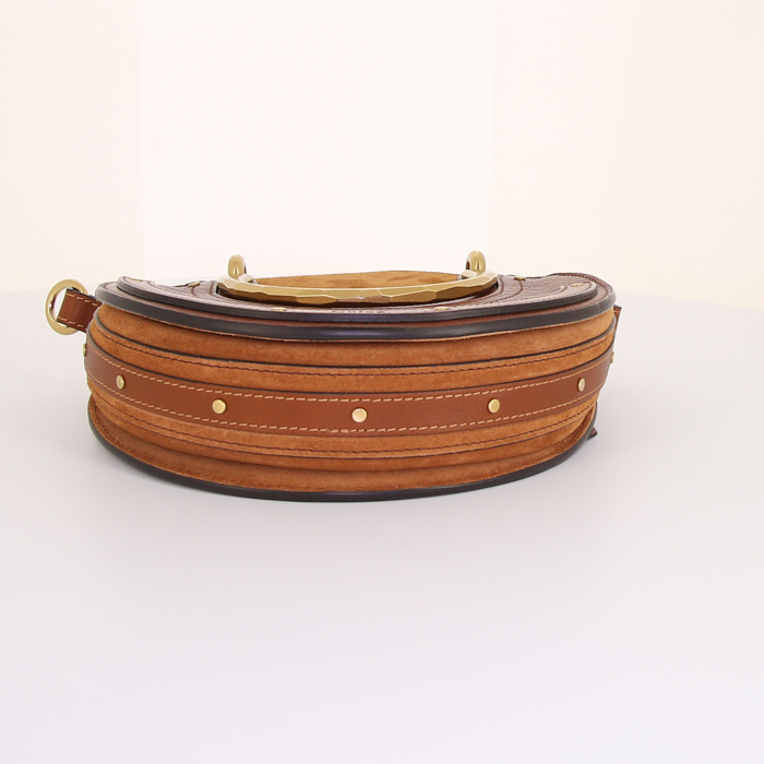 Chloé Pixie small model shoulder bag in brown leather and brown suede - Detail D5