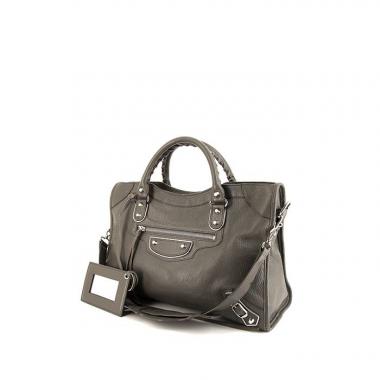 Sac à main Balenciaga Metallic Edge en cuir grainé gris