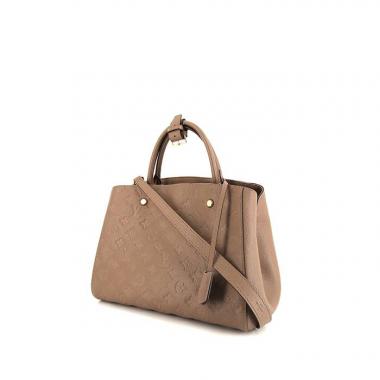 Sac à main Louis Vuitton Montaigne en cuir monogram empreinte taupe