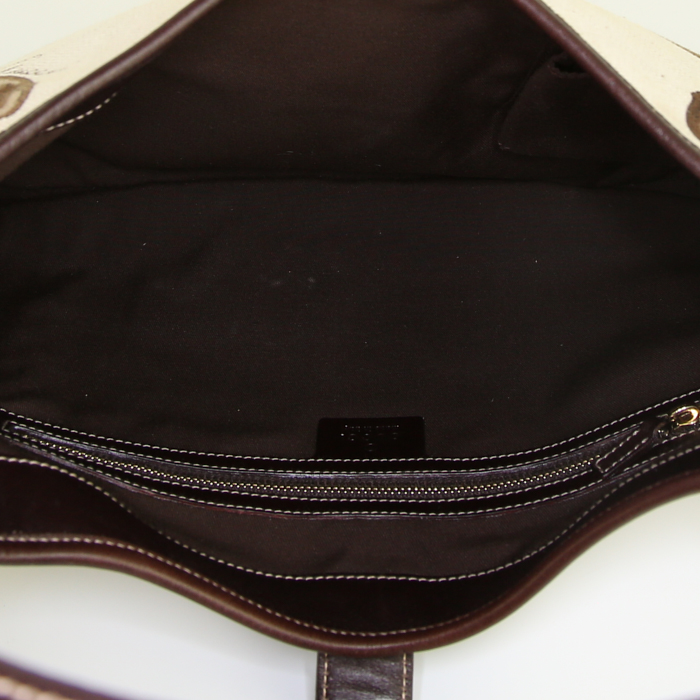 Gucci Jackie handbag in beige canvas and brown leather - Detail D2