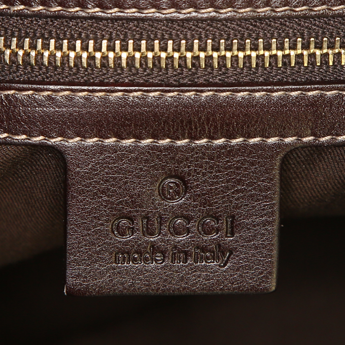 Bolso de mano Gucci Jackie en lona beige y cuero marrón - Detail D3