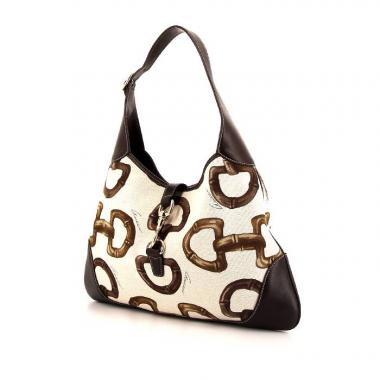 Bolso de mano Gucci Jackie en lona beige y cuero marrón