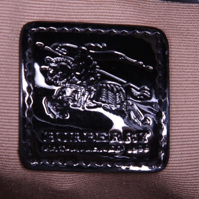 Bolso bandolera Burberry Brook en lona Haymarket beige y charol negro - Detail D3