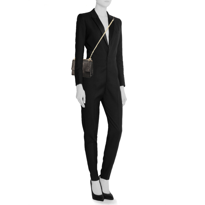 Fendi Kan I small model shoulder bag in black monogram leather and black leather - Detail D2