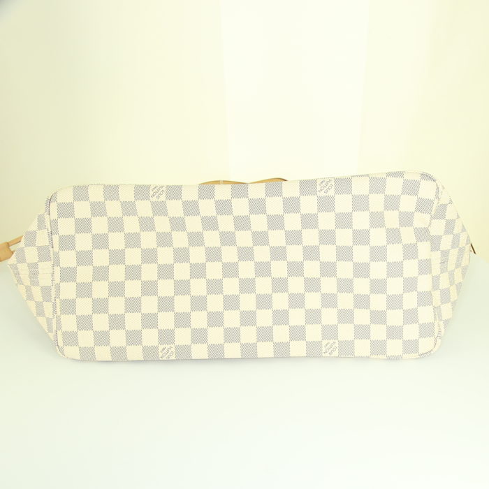 Sac cabas Louis Vuitton Neverfull grand modèle en toile damier enduite azur et cuir naturel - Detail D4