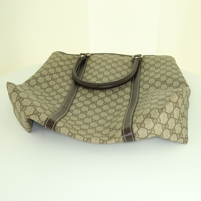 Shopping bag Gucci Joy modello grande in tela monogram beige e pelle lucida marrone - Detail D5