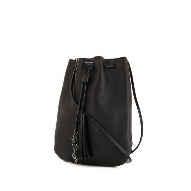Bolso bandolera Saint Laurent Jen Flat Bucket en cuero negro
