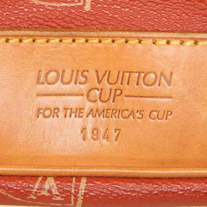 Bolsa de viaje Louis Vuitton America's Cup en lona monogram naranja y cuero natural - Detail D3