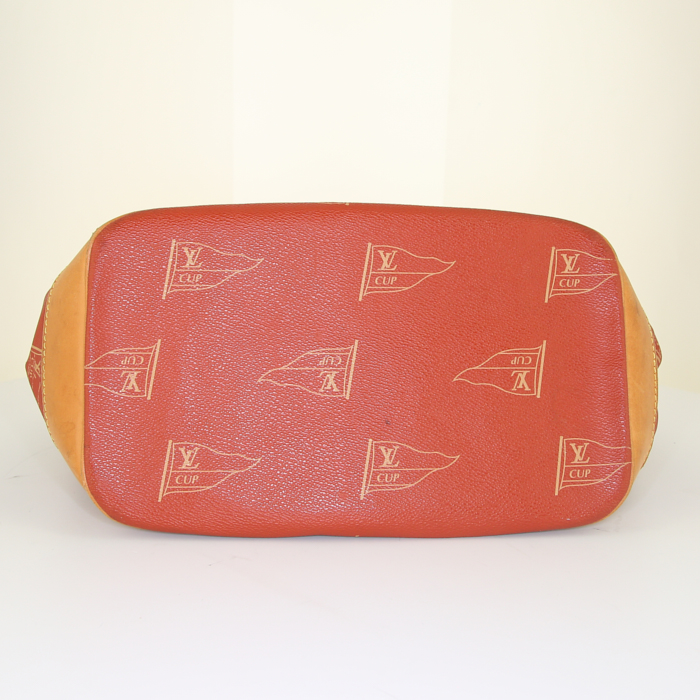 Bolsa de viaje Louis Vuitton America's Cup en lona monogram naranja y cuero natural - Detail D4
