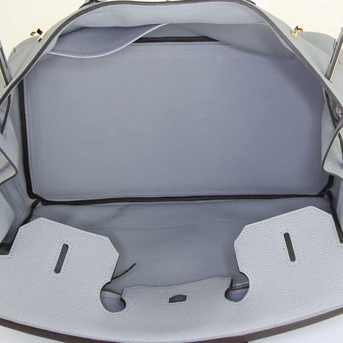 Hermes Birkin 35 cm handbag in Bleu Lin togo leather - Detail D2