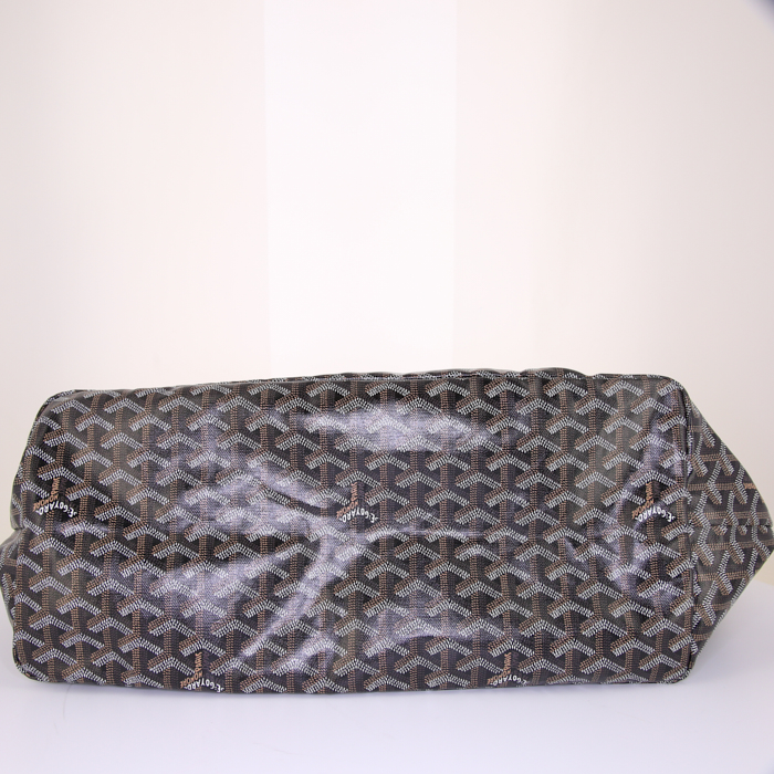 Goyard Saint-Louis large model shopping bag in black monogram canvas and black leather - Detail D4