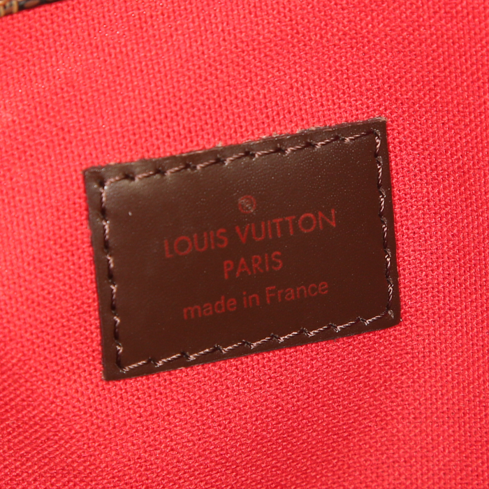 Sac bandoulière Louis Vuitton Bloomsbury en toile damier enduite ébène et cuir glacé marron - Detail D3