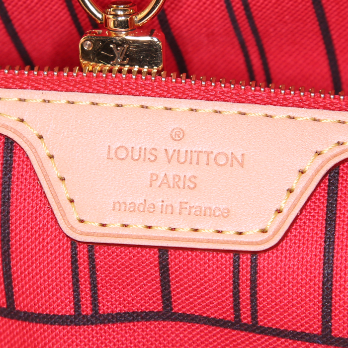 Shopping bag Louis Vuitton Neverfull Editions Limitées in tela monogram cerata marrone blu e rossa a fiori - Detail D3