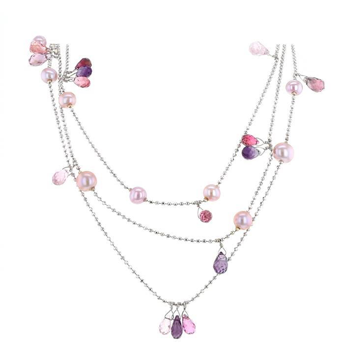 Collana lunga Poiray in oro bianco,  perle e tormaline