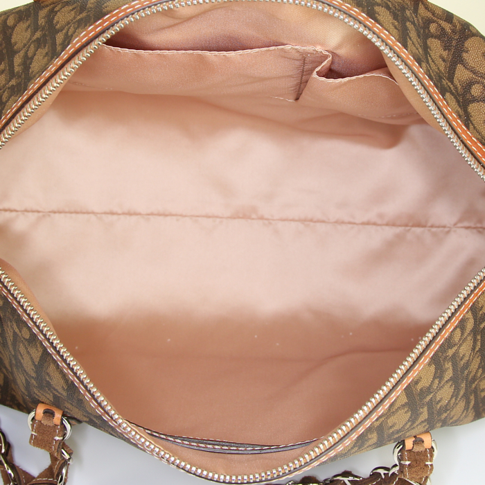 Dior Romantique bag worn on the shoulder or carried in the hand in brown monogram canvas and brown leather - Detail D2