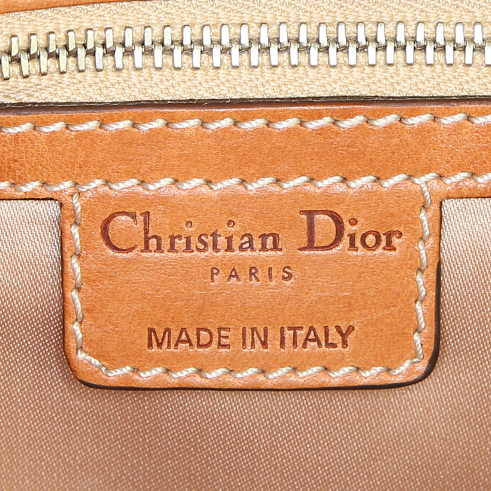 Bolso para llevar al hombro o en la mano Dior Romantique en lona Monogram revestida marrón y cuero marrón - Detail D3