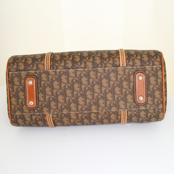 Sac porté épaule ou main Dior Romantique en toile monogram enduite marron et cuir marron - Detail D4