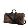 Bolsa de viaje Louis Vuitton Keepall 55 cm Waterproof en lona Monogram marrón y cuero negro - 00pp thumbnail