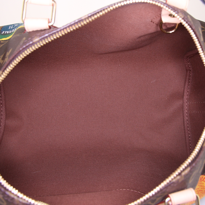 Bolso bandolera Louis Vuitton Speedy 30 en lona Monogram marrón y cuero natural - Detail D3