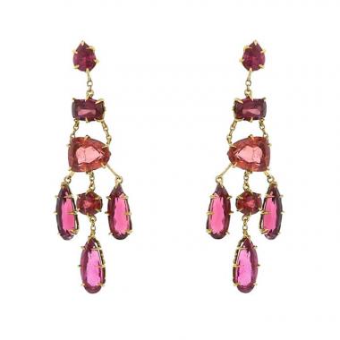 Pendientes colgantes H. Stern modelo pequeño en oro amarillo,  turmalinas rosas y turmalinas púrpura
