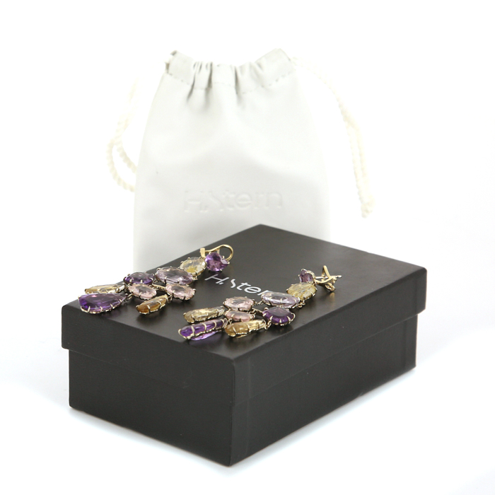 Paire de pendants d'oreilles H. Stern grand modèle en or jaune,  pierres de couleurs et quartz cheveux de Vénus - Detail D2