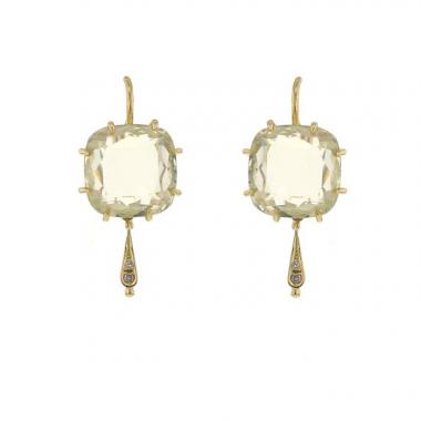 Pendientes H. Stern Moonlight en oro amarillo,  cuarzo amarillo y diamantes marrones
