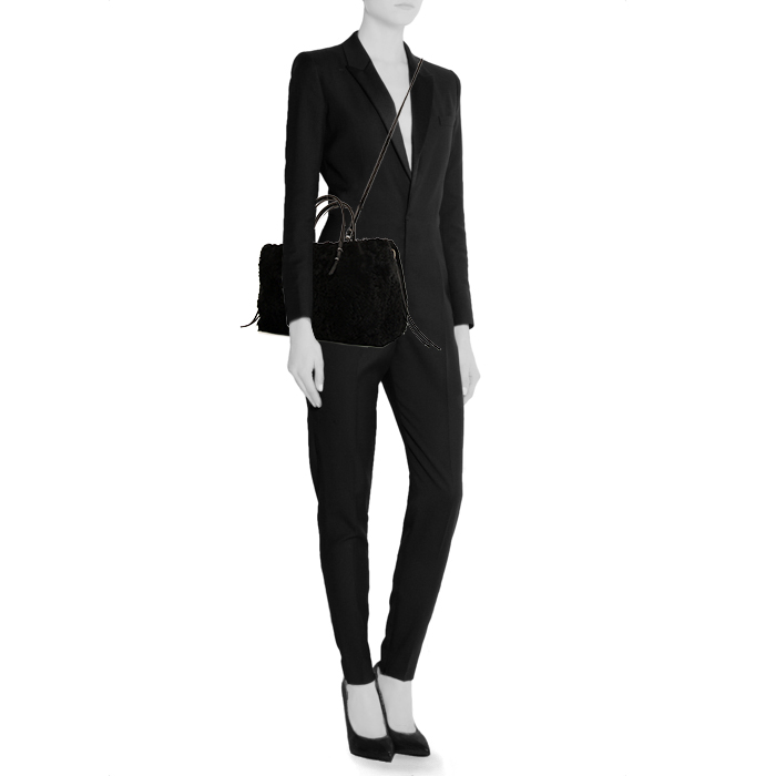 Balenciaga Papier A4 shopping bag in black sheepskin and black leather - Detail D2