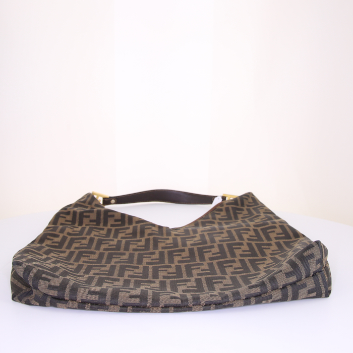 Bolso de mano Fendi Zucca en lona monogram marrón y cuero marrón - Detail D4
