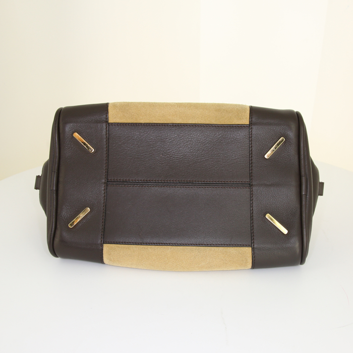 Borsa Loewe Amazona in camoscio beige e pelle marrone - Detail D5