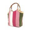 Shopping bag Gucci Bamboo in tela rosa bianca verde e fucsia e pelle beige - 00pp thumbnail