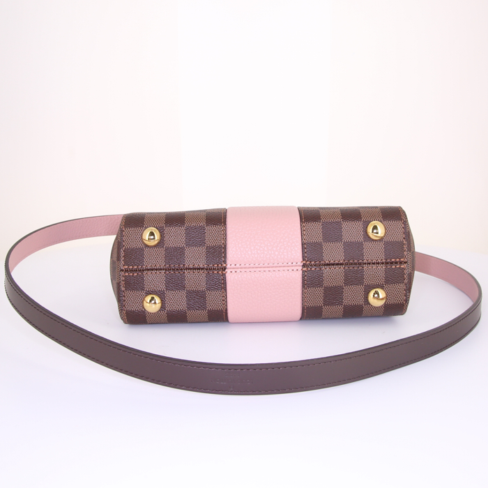 Bolso de mano Louis Vuitton Bond Street modelo pequeño en lona a cuadros ébano y cuero rosa - Detail D5