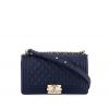 Chanel Boy shoulder bag in blue quilted grained leather - 360 thumbnail