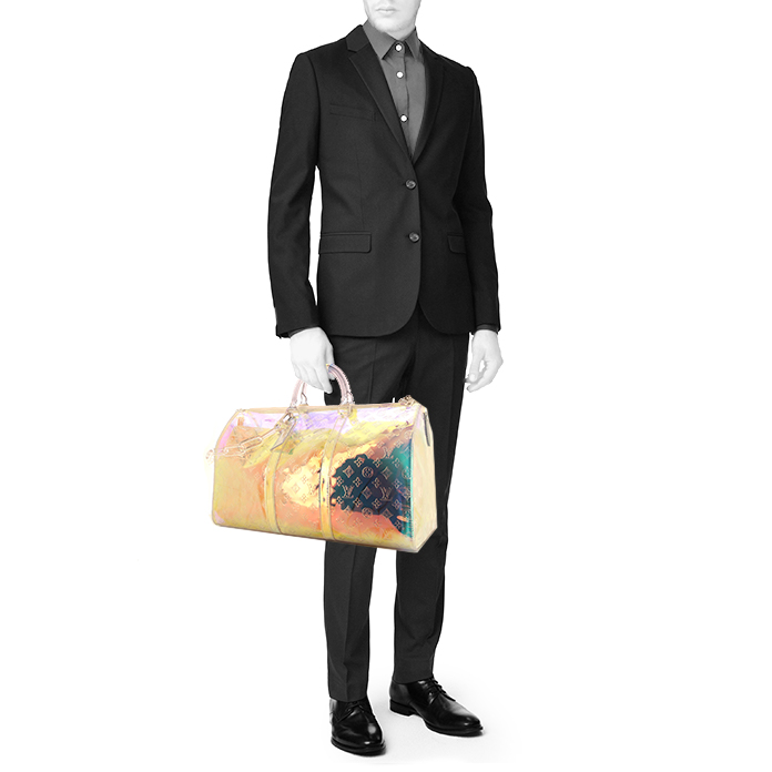 Bolsa de viaje Louis Vuitton Keepall Editions Limitées Prism en vinilo degradado y vinilo blanco - Detail D1