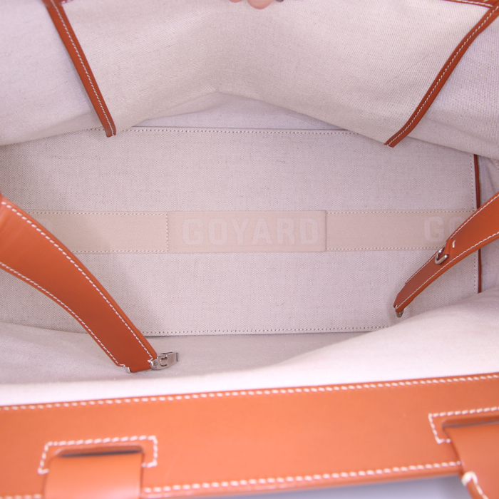 Goyard Bellechasse shopping bag in black Goyard canvas and brown leather - Detail D2