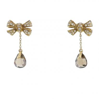 Pendientes colgantes Pomellato Forever en oro amarillo,  diamantes y cuarzo ahumado