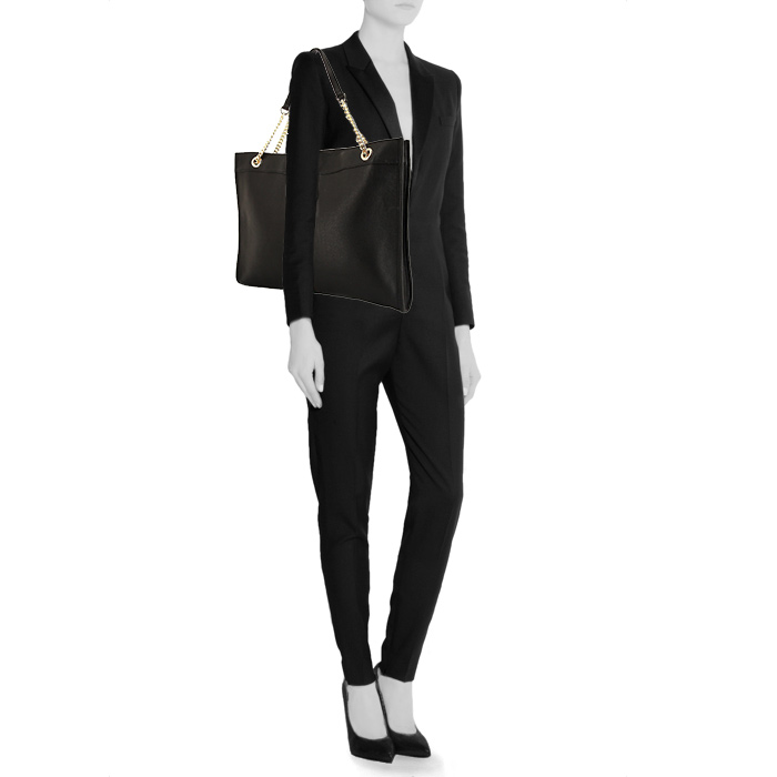 Sac cabas Gucci Rajah en cuir noir - Detail D1