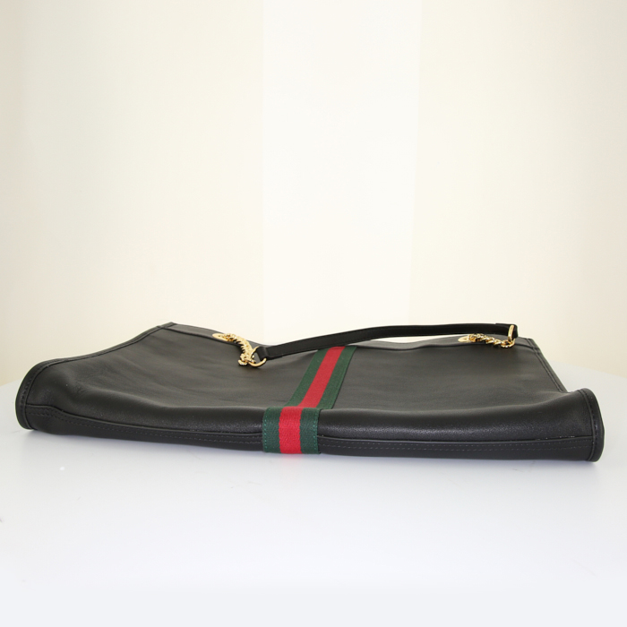 Sac cabas Gucci Rajah en cuir noir - Detail D4