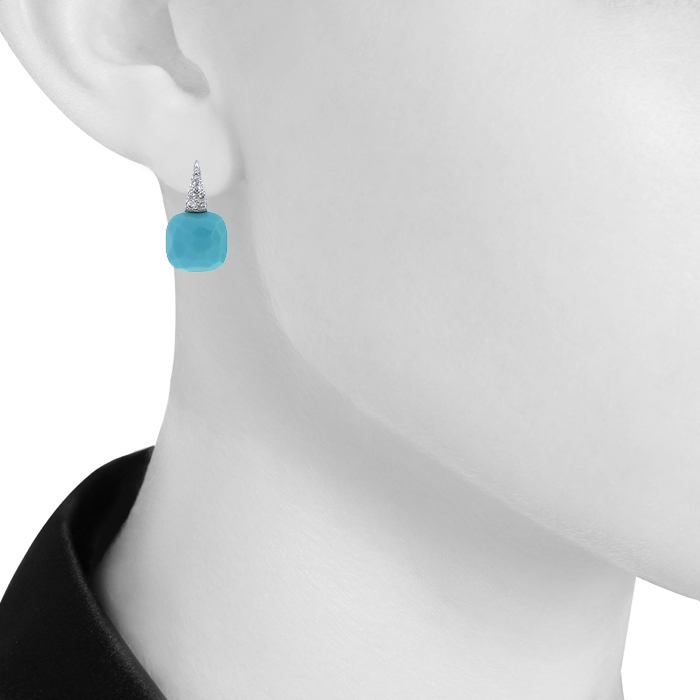 Pomellato Capri earrings in white gold,  diamonds and turquoise - Detail D1