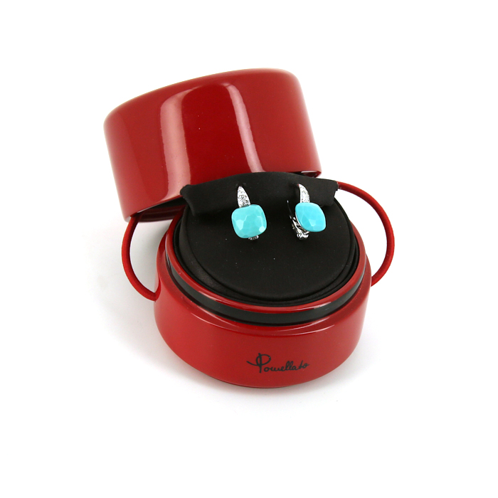 Pomellato Capri earrings in white gold,  diamonds and turquoise - Detail D2
