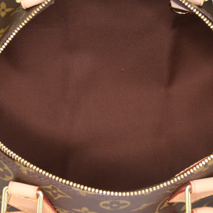 Borsa Louis Vuitton Speedy 30 in tela monogram marrone e pelle naturale - Detail D2