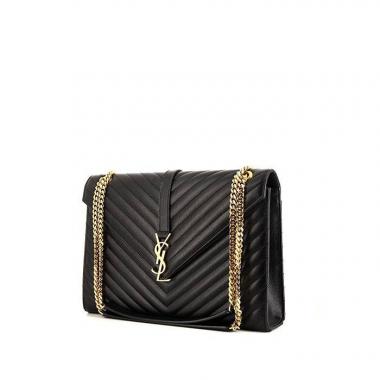 Bolso de mano Saint Laurent College en cuero acolchado con motivos de espigas negro