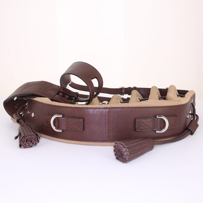 Givenchy Citrouille shoulder bag in khaki canvas and brown leather - Detail D4