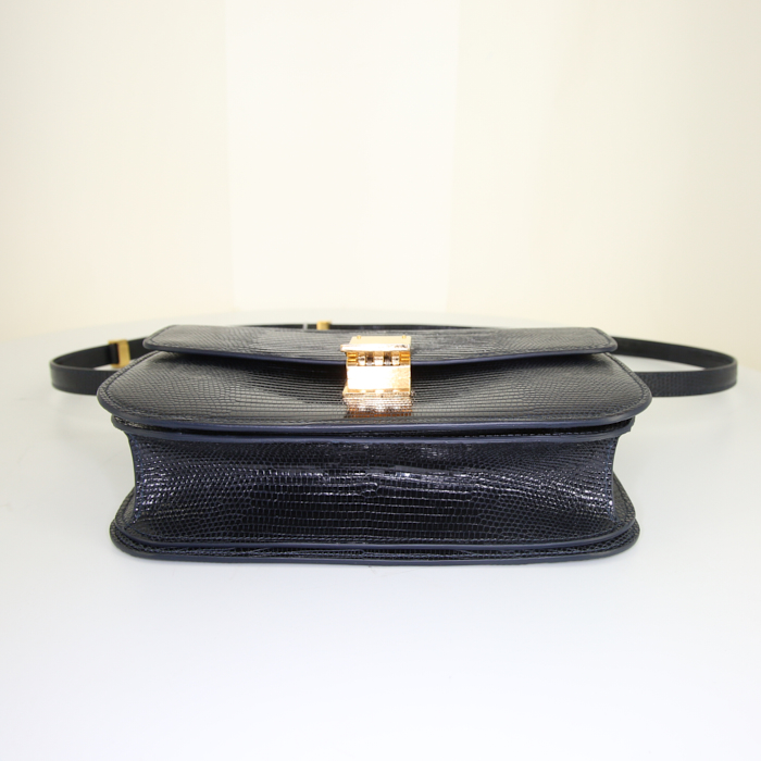 Sac bandoulière Celine  Classic Box en lézard bleu - Detail D4