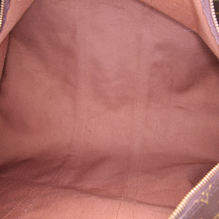 Sac de voyage Louis Vuitton Keepall 55 cm en toile monogram marron et cuir naturel - Detail D2