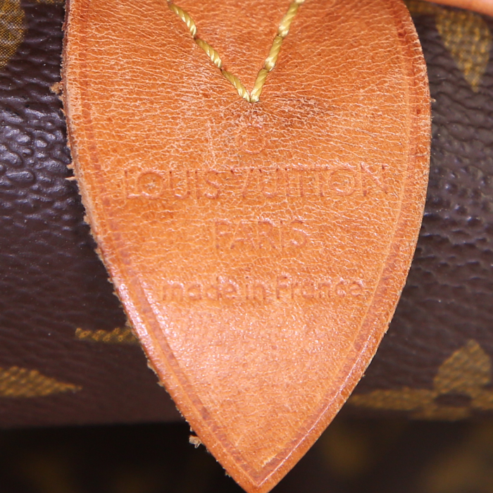 Bolsa de viaje Louis Vuitton Keepall 55 cm en lona Monogram marrón y cuero natural - Detail D3