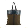Shopping bag Berluti in tela marrone e pelle blu - 360 thumbnail