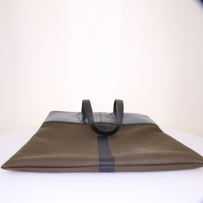 Berluti shopping bag in brown canvas and blue leather - Detail D4
